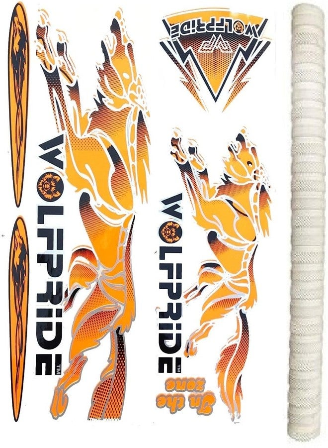 WOLF PRIDE IN THE ZONE ORANGE/WHITE CRICKET BAT STICKER PACK (STICKER+GRIP) Bat Sticker (Multicolor) - Image 2