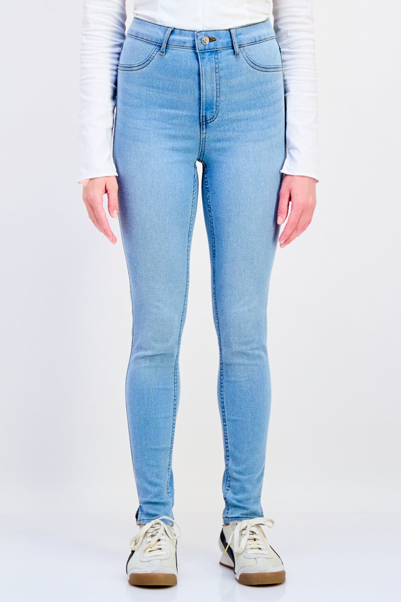 JDY Women Skinny Fit Solid Stretchable Jeans, Light Blue - Image 1