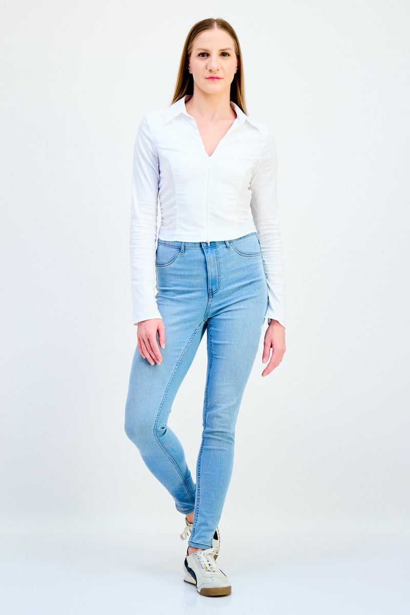 JDY Women Skinny Fit Solid Stretchable Jeans, Light Blue - Image 4
