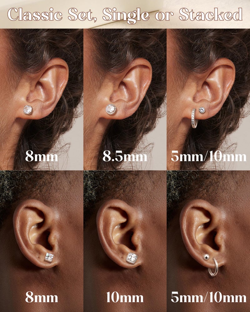 Besteel Cubic Zirconia Stud Earrings for Women Men S925 Sterling Silver Post - Hypoallergenic 18K Gold Plated Hoop Earring Big Round Square CZ Halo Studs Earrings for Sensitive Ears 18K White Gold Tone - Image 2