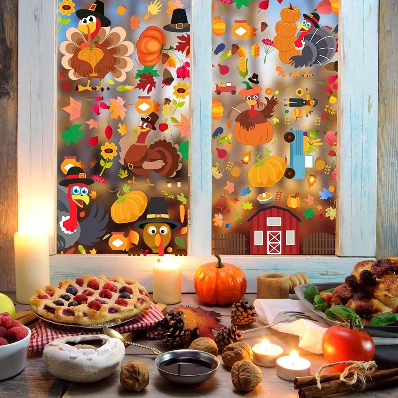 duile 350pc Thanksgiving Window Clings Fall Window Stickers Decor for Offices Autumn Leaves Home School Office Thanksgiving Party Decorations Supplies - Image 2