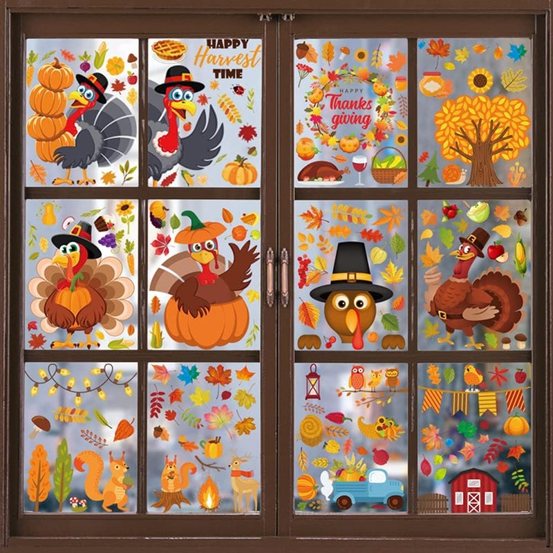 duile 350pc Thanksgiving Window Clings Fall Window Stickers Decor for Offices Autumn Leaves Home School Office Thanksgiving Party Decorations Supplies - Image 1