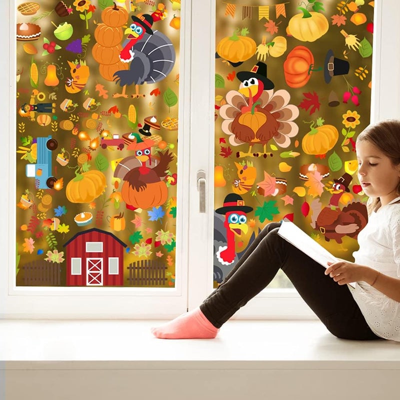 duile 350pc Thanksgiving Window Clings Fall Window Stickers Decor for Offices Autumn Leaves Home School Office Thanksgiving Party Decorations Supplies - Image 5