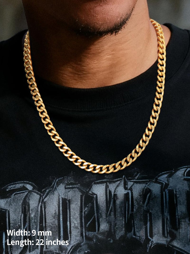 U7 mens, womens,boys, girls Curb Chain Necklace 18K Gold Plated Stainless Steel 9mm Wide Chunky Hip Hop Jewelry Strong Cuban Link Chain 18 - Image 2