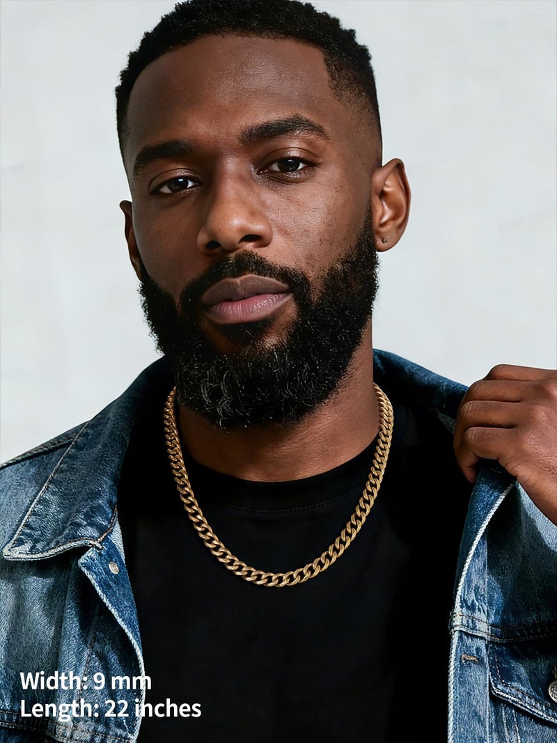 U7 mens, womens,boys, girls Curb Chain Necklace 18K Gold Plated Stainless Steel 9mm Wide Chunky Hip Hop Jewelry Strong Cuban Link Chain 18 - Image 3