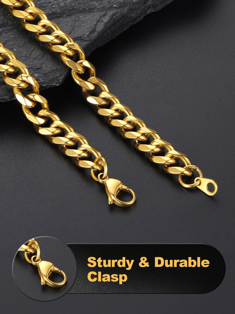 U7 mens, womens,boys, girls Curb Chain Necklace 18K Gold Plated Stainless Steel 9mm Wide Chunky Hip Hop Jewelry Strong Cuban Link Chain 18 - Image 5