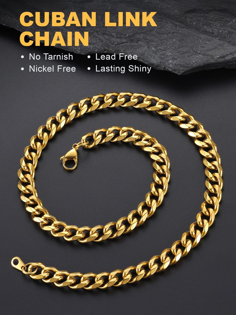 U7 mens, womens,boys, girls Curb Chain Necklace 18K Gold Plated Stainless Steel 9mm Wide Chunky Hip Hop Jewelry Strong Cuban Link Chain 18 - Image 4