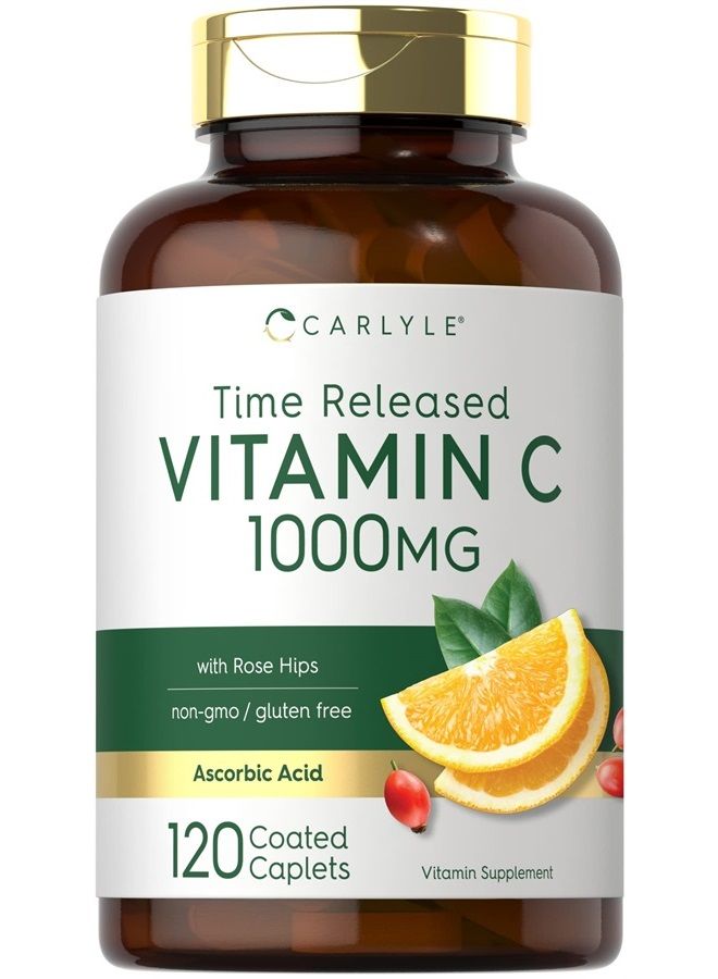 Carlyle Vitamin C 1000mg | Timed Release | 120 Vegetarian Caplets | with Rose Hips | Non-GMO & Gluten Free Supplement - Image 1