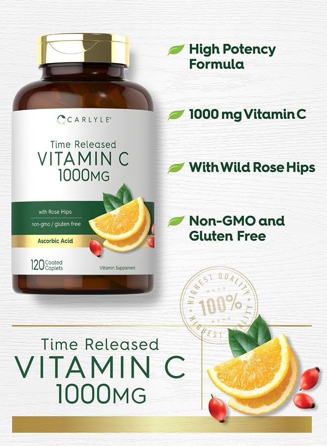 Carlyle Vitamin C 1000mg | Timed Release | 120 Vegetarian Caplets | with Rose Hips | Non-GMO & Gluten Free Supplement - Image 3