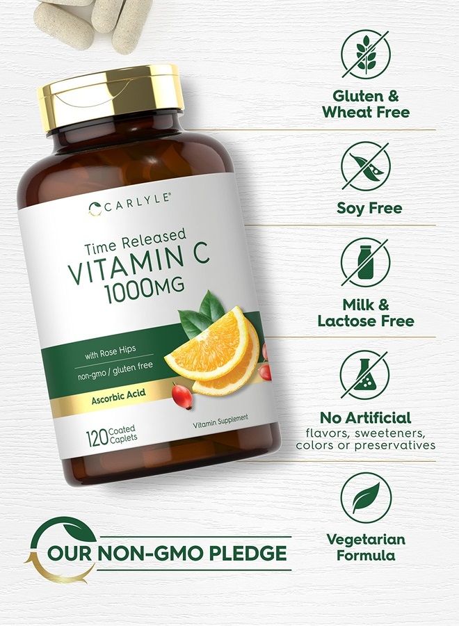 Carlyle Vitamin C 1000mg | Timed Release | 120 Vegetarian Caplets | with Rose Hips | Non-GMO & Gluten Free Supplement - Image 4