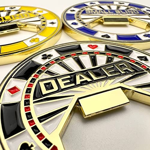 Luck Lab Set of 3 Metal Bottle Opener Poker Buttons - Dealer Button, Big Blind and Small Blind Metal Weights (Position Markers) for Texas Hold Em - 2 inch - Image 5