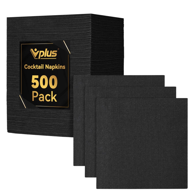 Vplus 500 Pack Black Cocktail Napkins, Elegant Beverage Napkins, 3-Ply Disposable Paper Napkins 4.9x4.9 inch, Perfect for Restaurant, Bar, Party, Wedding, Dessert - Image 1