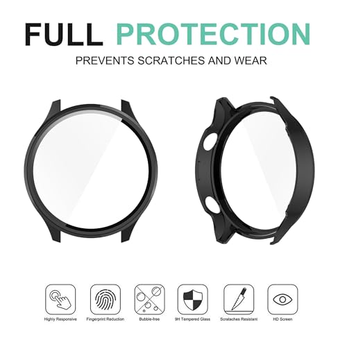 Wisely Shine Protective Slim Bumper Tempered Glass Case Cover Compatible with OnePlus Watch 2R, Luxury Black - Image 3