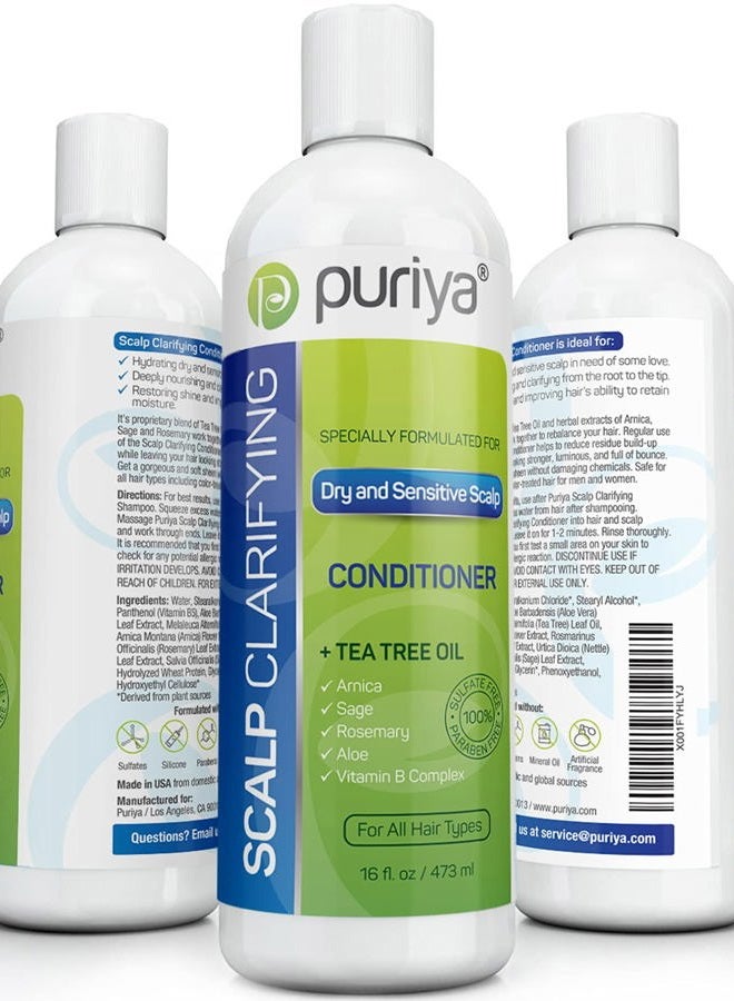 Puriya Sulfate Free Hair Conditioner with Tea Tree Oil, Moisturizing Treatment for Dry, Itchy, Flaky Scalp and Damaged Hair, For Men and Women, 16 Ounce - Image 1