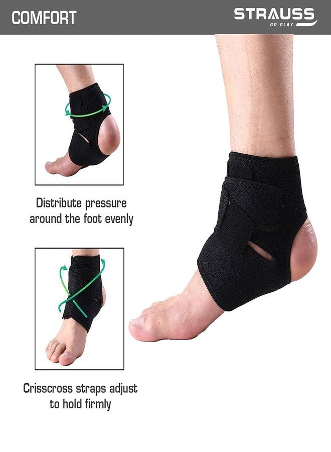 STRAUSS Adjustable Ankle Support Compression Brace, Free Size, (Black) - Image 4