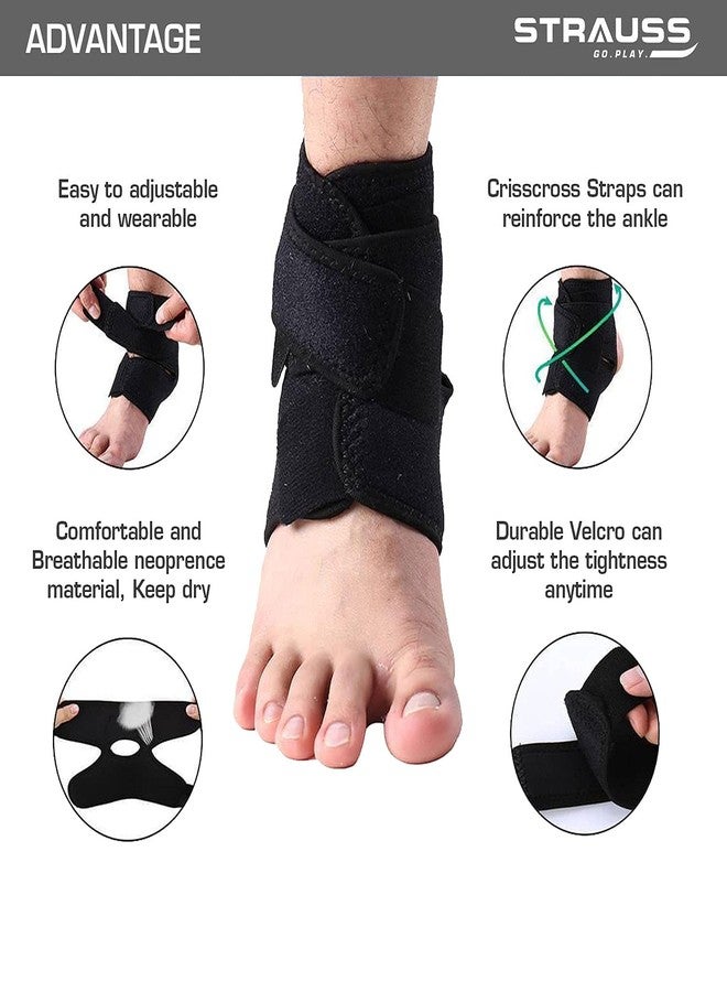 STRAUSS Adjustable Ankle Support Compression Brace, Free Size, (Black) - Image 2