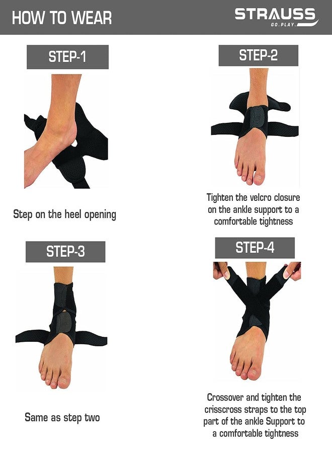 STRAUSS Adjustable Ankle Support Compression Brace, Free Size, (Black) - Image 5