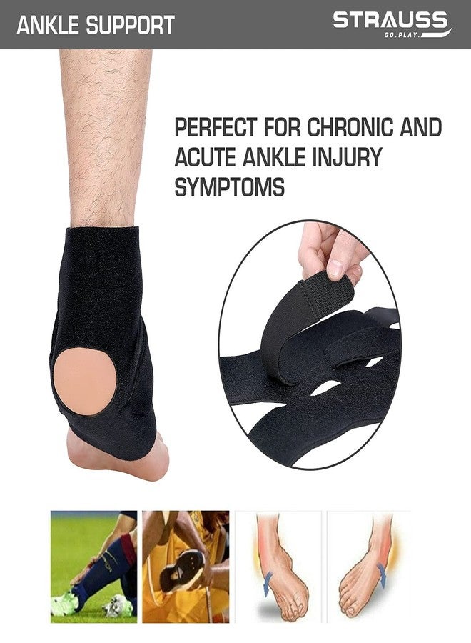 STRAUSS Adjustable Ankle Support Compression Brace, Free Size, (Black) - Image 3