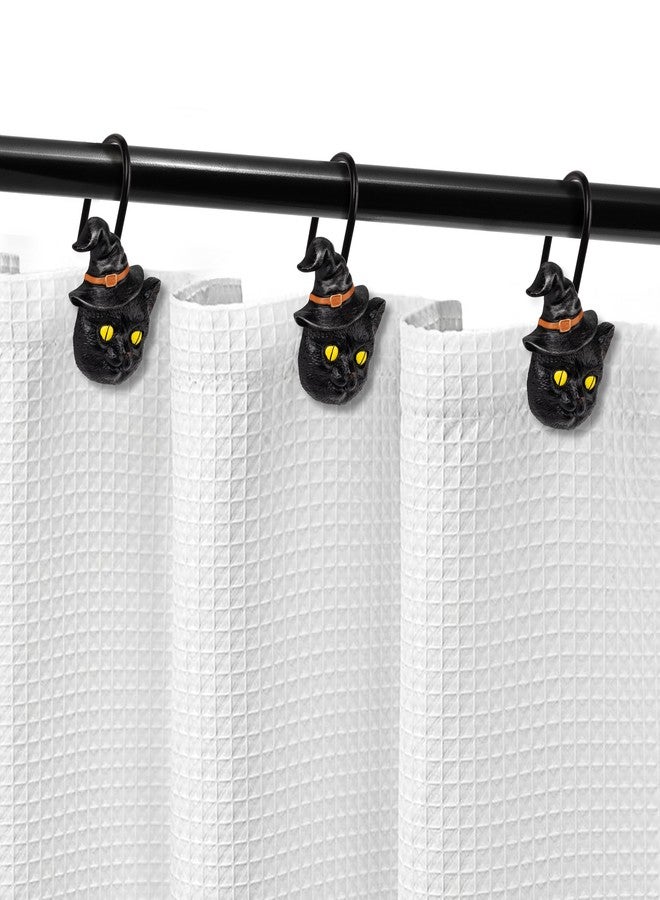 Sunlit Halloween Black Cat Shower Curtain Hooks, Home Decorative Shower Curtain Rings for Bathroom, Halloween Shower Curtain Hangers Bathroom Accessories, Set of 12, Wizard Cat - Image 4