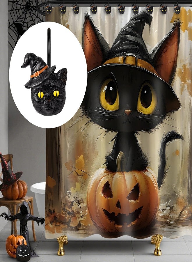 Sunlit Halloween Black Cat Shower Curtain Hooks, Home Decorative Shower Curtain Rings for Bathroom, Halloween Shower Curtain Hangers Bathroom Accessories, Set of 12, Wizard Cat - Image 5