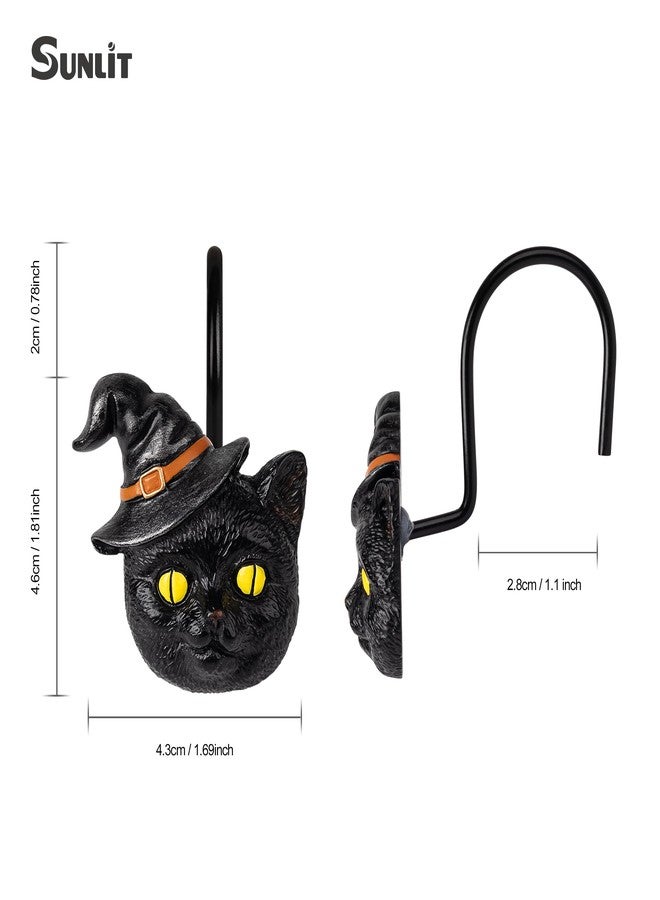 Sunlit Halloween Black Cat Shower Curtain Hooks, Home Decorative Shower Curtain Rings for Bathroom, Halloween Shower Curtain Hangers Bathroom Accessories, Set of 12, Wizard Cat - Image 2