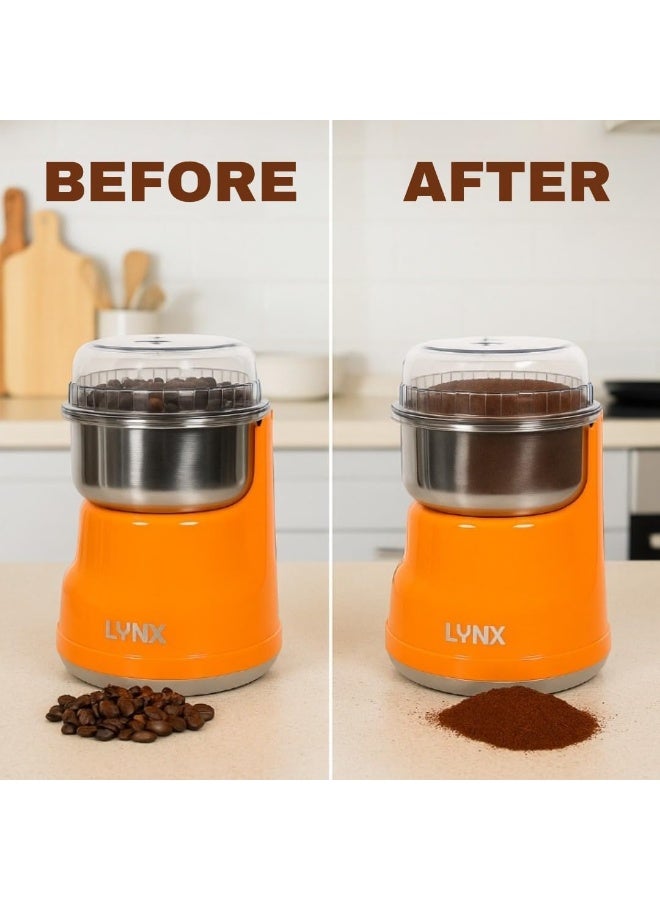 lynx Electric Coffee Grinder with 100% Copper Motor, 100G Large Stainless Steel Bowl, Low Noise & Low Vibration, Multipurpose Coffee Bean & Spice Grinder for Nuts, Herbs & Cardamom – LY-CG-1201 - Image 2