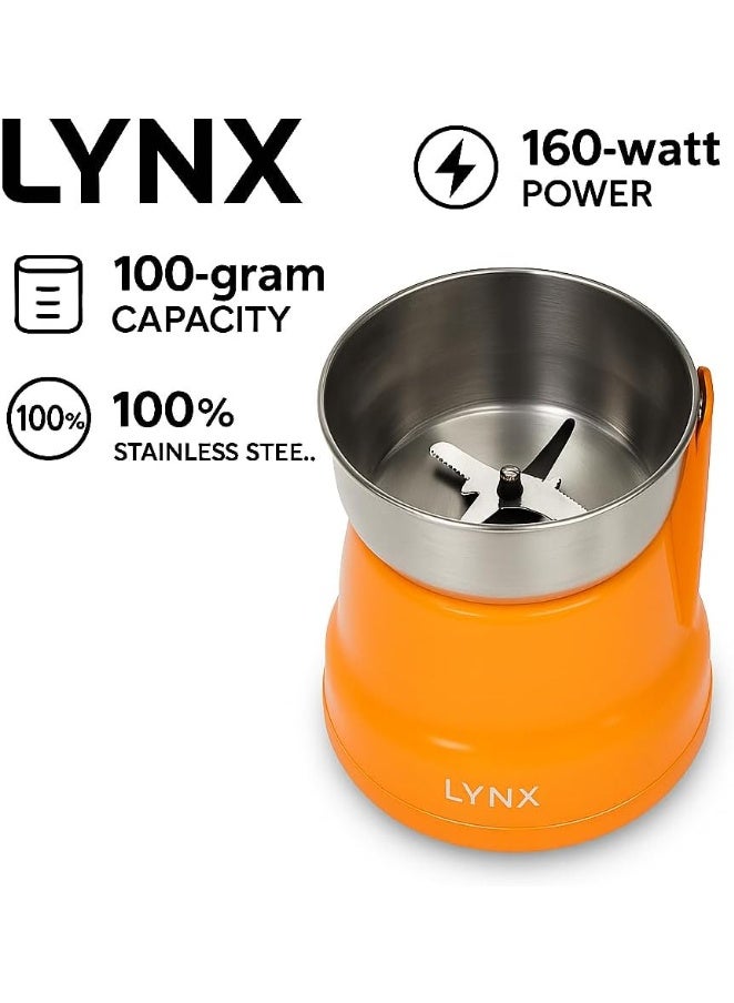 lynx Electric Coffee Grinder with 100% Copper Motor, 100G Large Stainless Steel Bowl, Low Noise & Low Vibration, Multipurpose Coffee Bean & Spice Grinder for Nuts, Herbs & Cardamom – LY-CG-1201 - Image 3