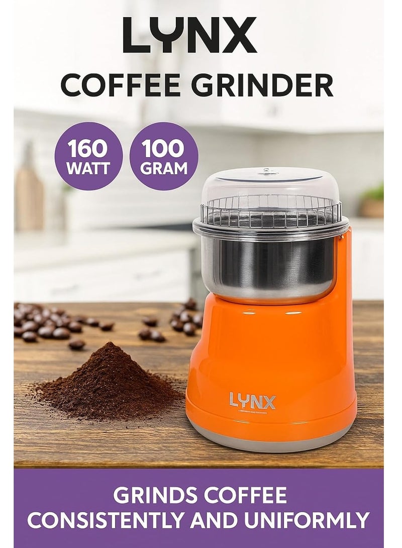 lynx Electric Coffee Grinder with 100% Copper Motor, 100G Large Stainless Steel Bowl, Low Noise & Low Vibration, Multipurpose Coffee Bean & Spice Grinder for Nuts, Herbs & Cardamom – LY-CG-1201 - Image 5