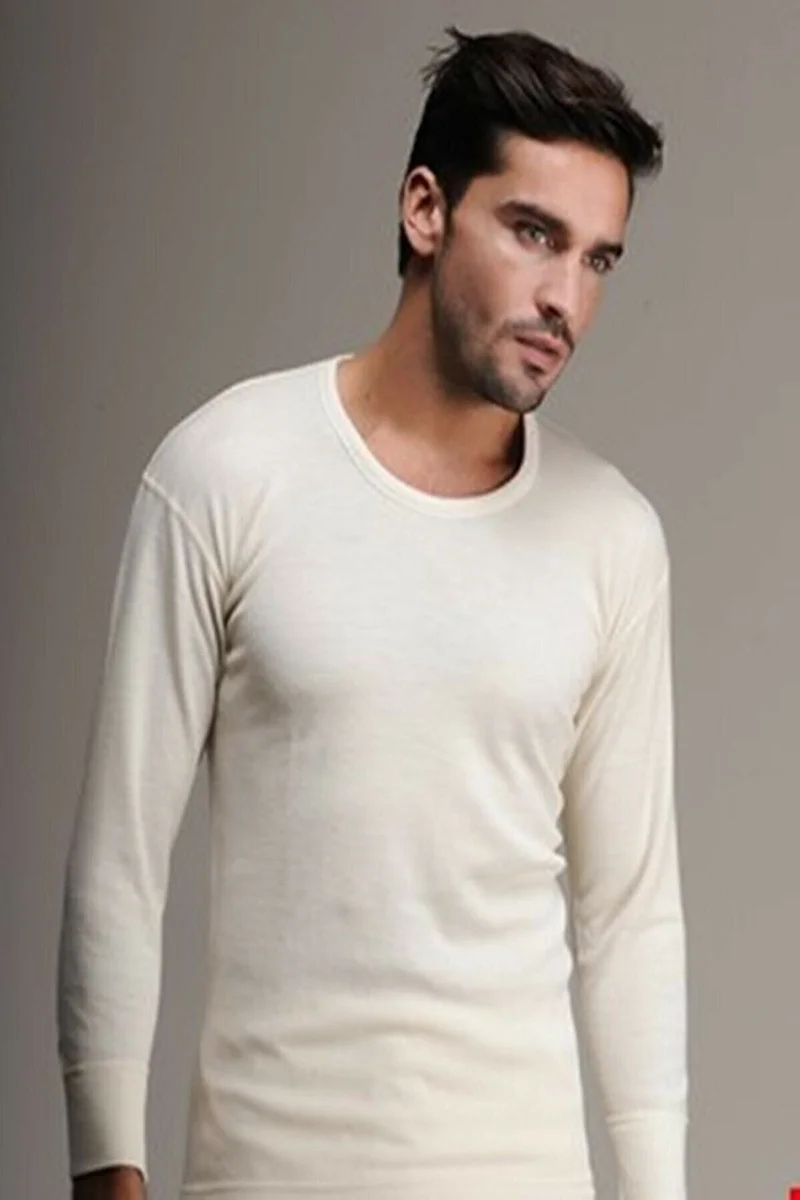 هاسيون 102 Men's Long Sleeve Wool Thermal Undershirt-Cream