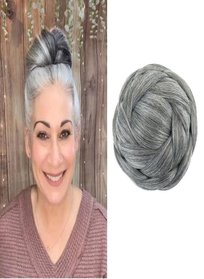 فانين كعكة شعر صناعية على شكل دونات، شعر مضفر، إكسسوارات شعر، مقاس كبير، متوفر بـ 6 ألوان (#280 (رمادي جدتي)) - Image 1
