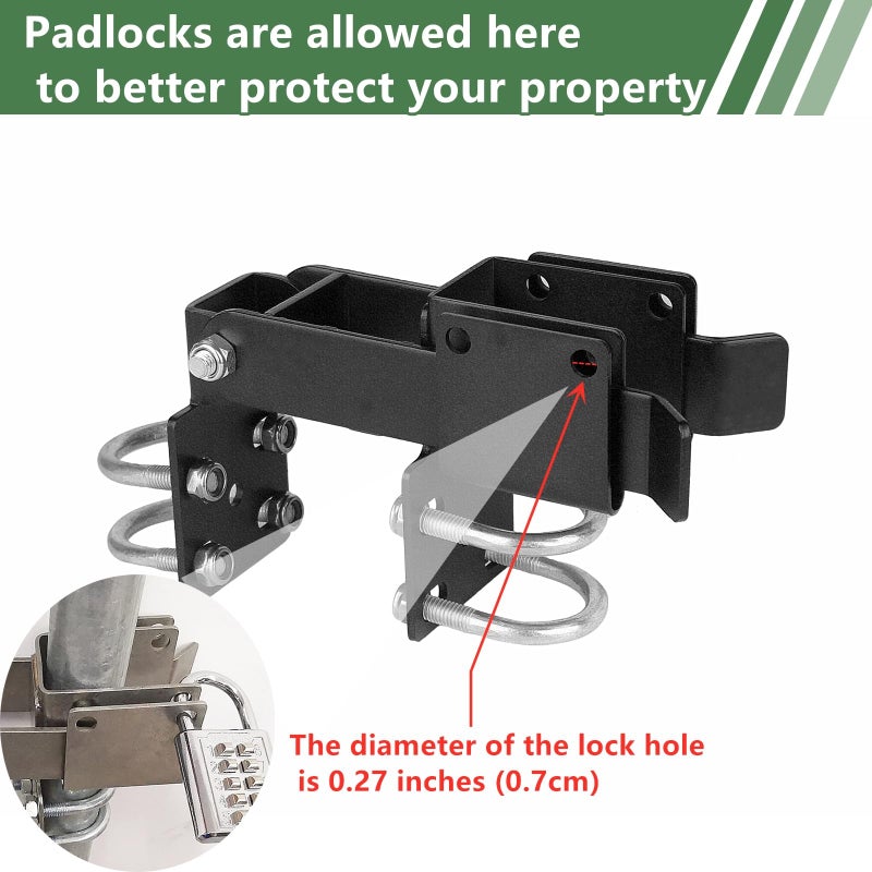 BiJun Chain Link Double Gate Latch for 1-3/8 Inch Gate Frames - Strong Arm Design with Padlock Holes,Chain Link Fence Latch for Ranch Fences & Yard Gates (Black) - Image 3