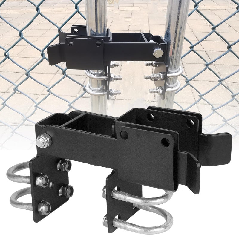BiJun Chain Link Double Gate Latch for 1-3/8 Inch Gate Frames - Strong Arm Design with Padlock Holes,Chain Link Fence Latch for Ranch Fences & Yard Gates (Black) - Image 1