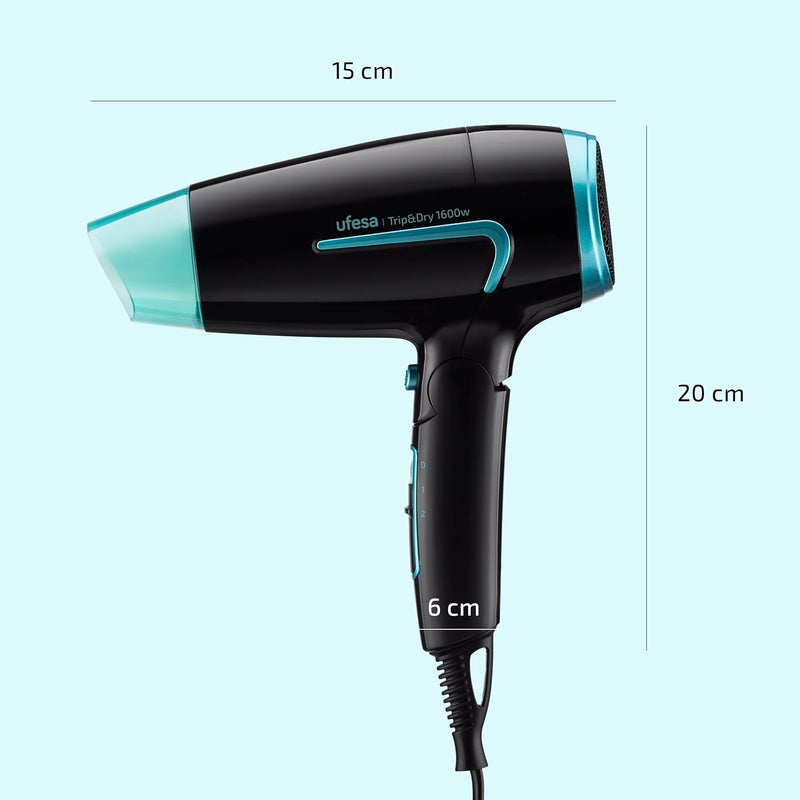 Ufesa Trip & Dry Compact Hair Dryer Foldable 1600W 2 Speed 2 Temperature Diffuser Concentrator Ideal for Travel - Image 2