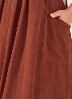 Styli Plus Size Solid Pleated Pinafore Midi Dress  - Image 4