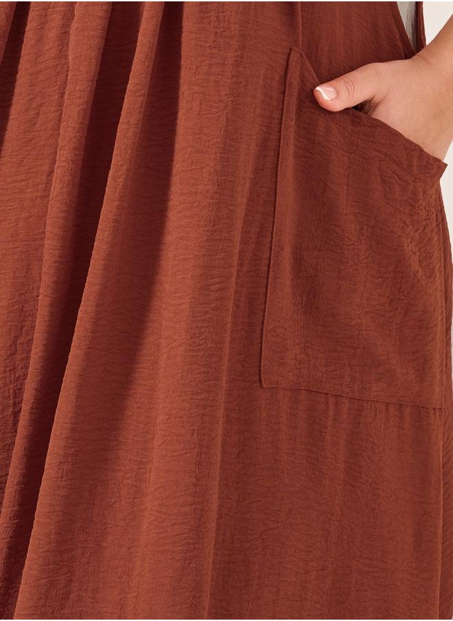 Styli Plus Size Solid Pleated Pinafore Midi Dress  - Image 4