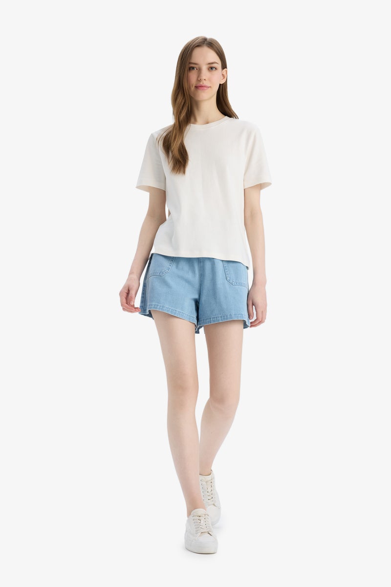 DeFacto Blue Woman Jean Normal Waist Short Leg Shorts Casual - Image 3