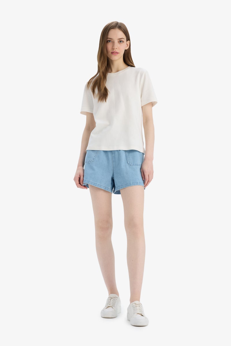 DeFacto Blue Woman Jean Normal Waist Short Leg Shorts Casual - Image 2