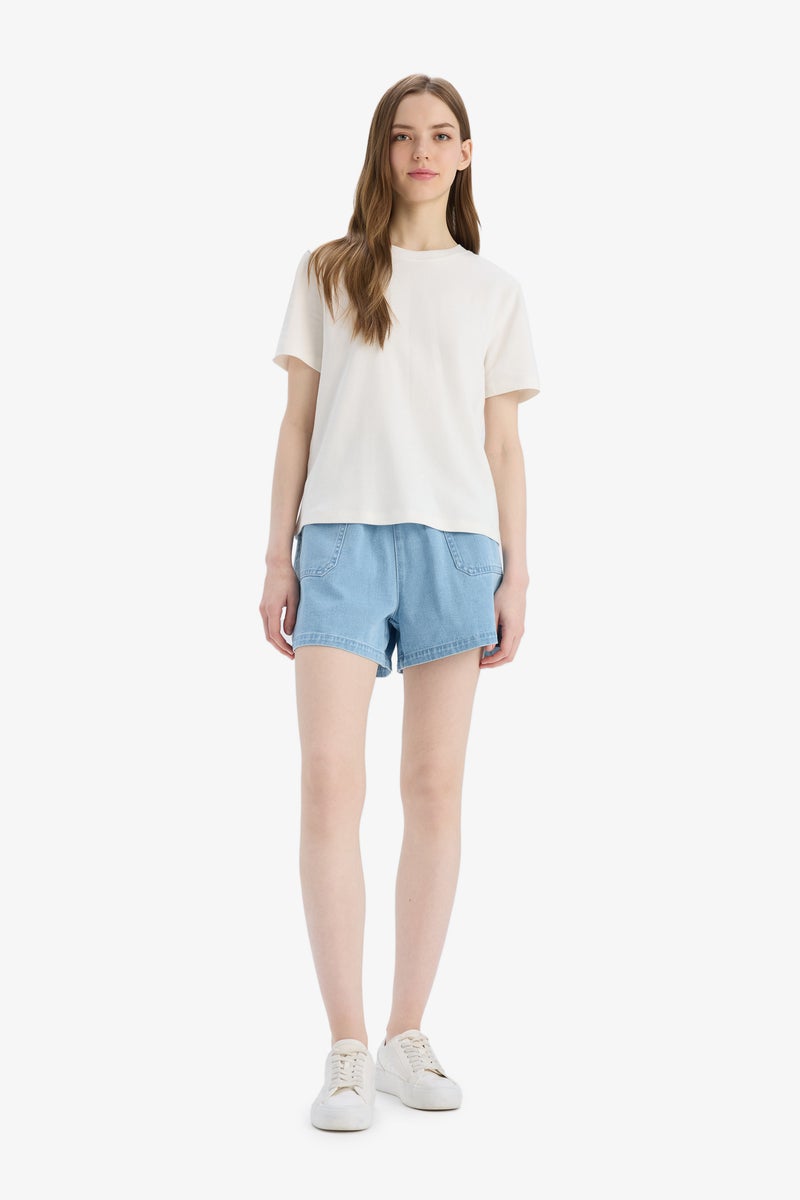 DeFacto Blue Woman Normal Waist Denim Shorts Casual - Image 4
