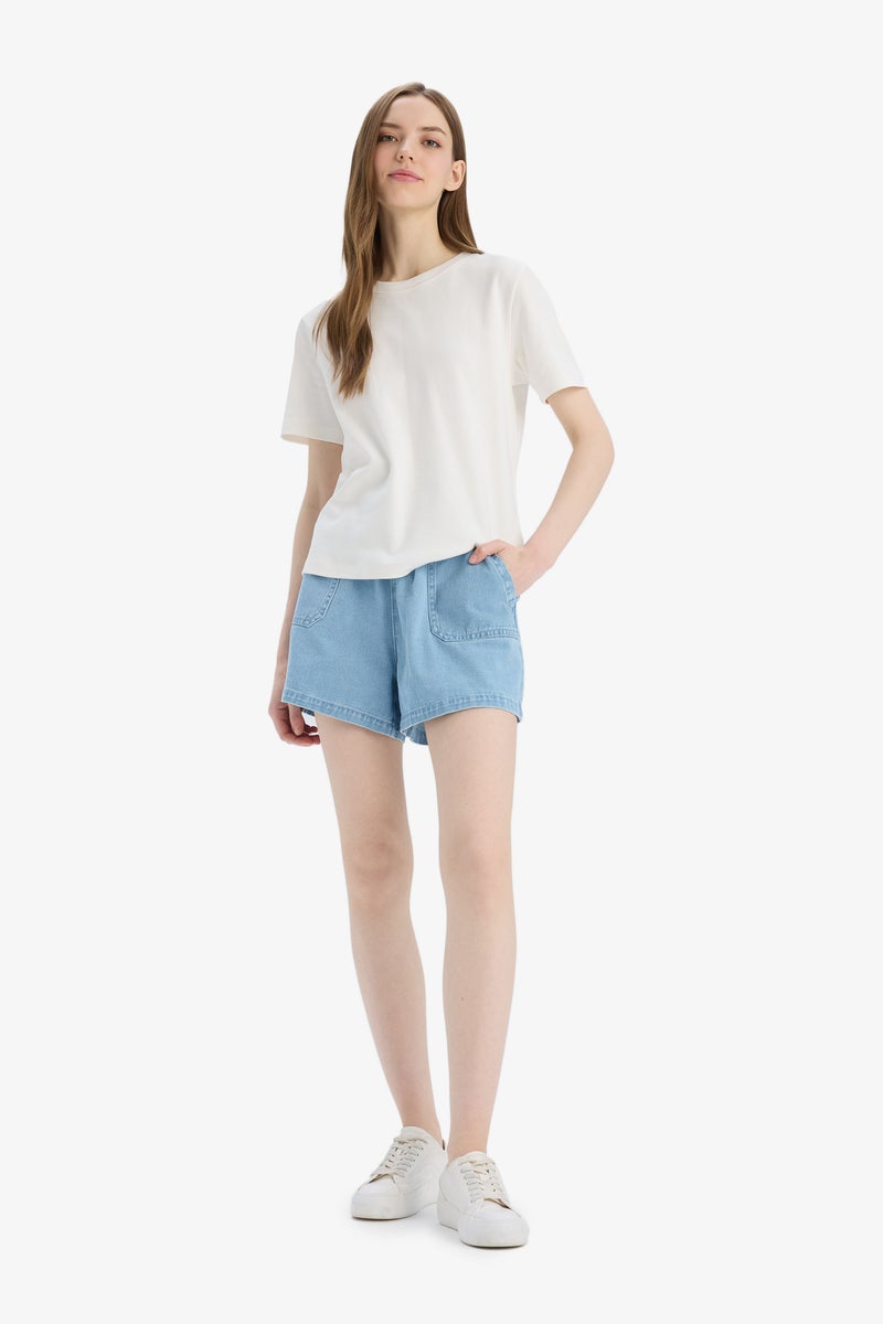 DeFacto Blue Woman Normal Waist Denim Shorts Casual - Image 5