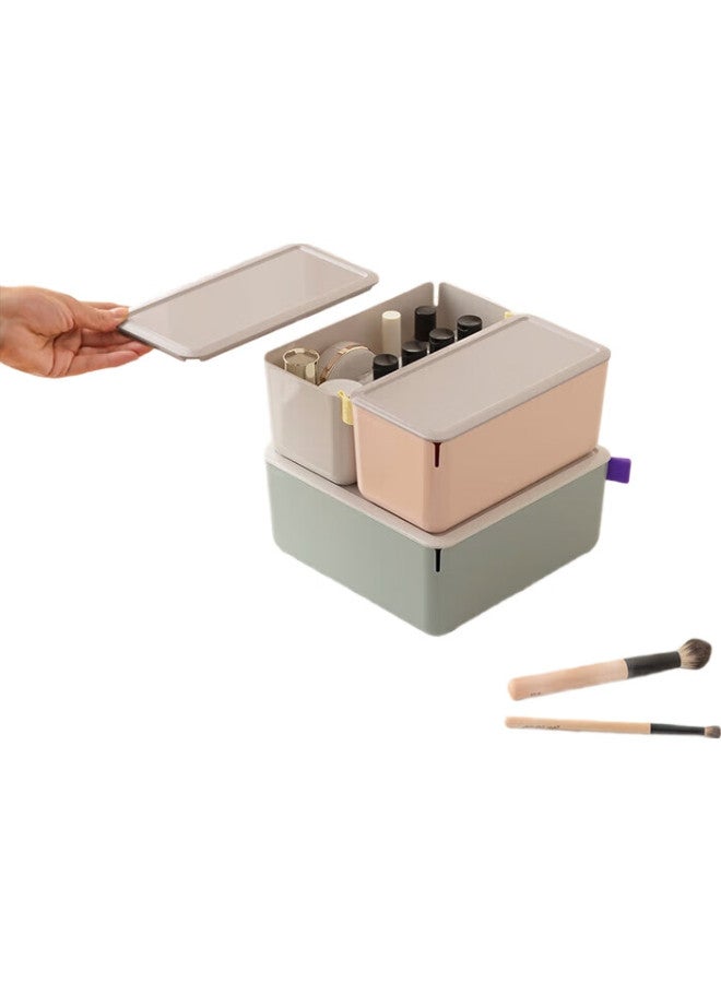Deli Xdomo Series Storage Box With Lid, Office Desk Makeup Organizer With Silicone Clasp, Pink Small Size Xdm10 - Image 3