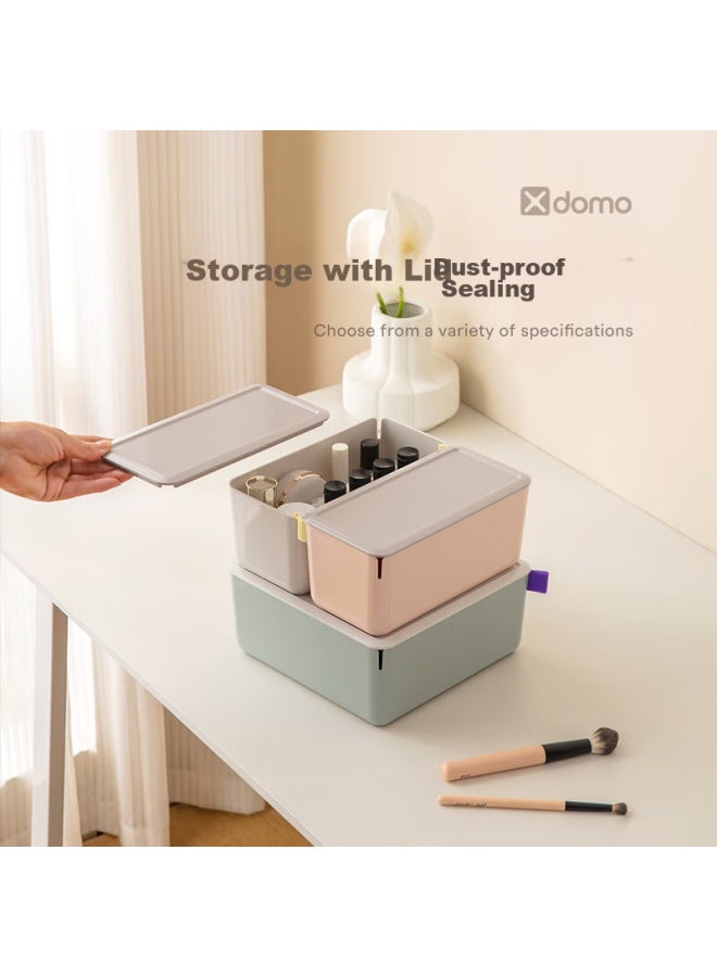 Deli Xdomo Series Storage Box With Lid, Office Desk Makeup Organizer With Silicone Clasp, Pink Small Size Xdm10 - Image 1