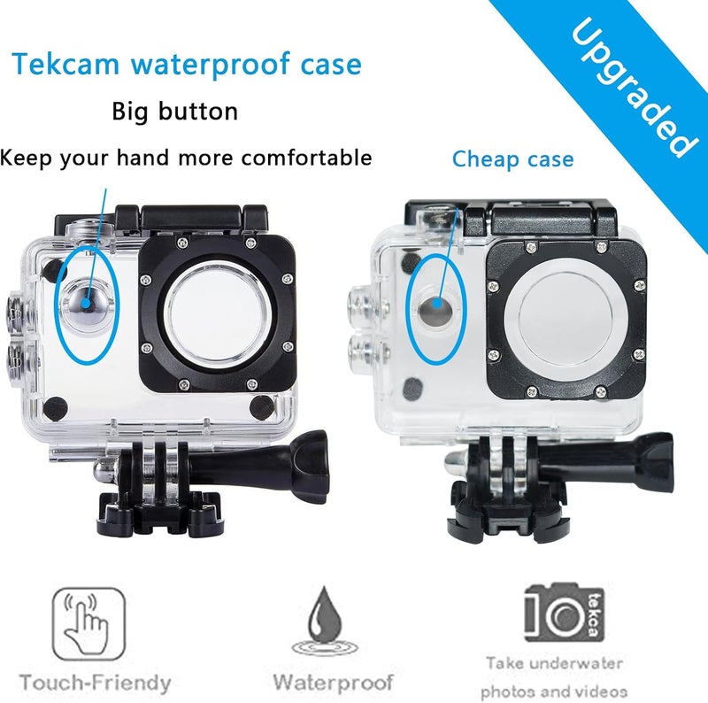 TEKCAM Waterproof Case Compatible with AKASO EK7000/Apexcam M80AIR/Pro Xtreme/SJCAM SJ4000/Dragon Touch Vision3 YF, Waterproof Housing Case for Action Camera with Same Button Position(Watch Install Video) - Image 3