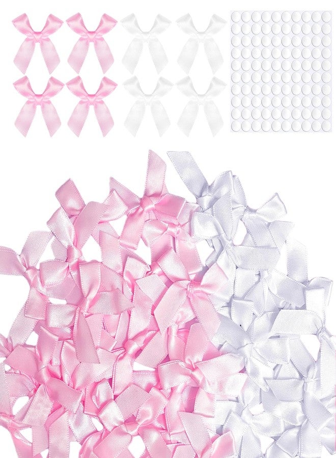 ABOLINE 60 Pcs White & Pink Gift Wrap Bows, Mini Satin Fabric Ribbons for Crafts, Bows for Gift Wrapping, Birthday Decorations, Wedding Party Favors, Christmas, Present Boxes - Image 1