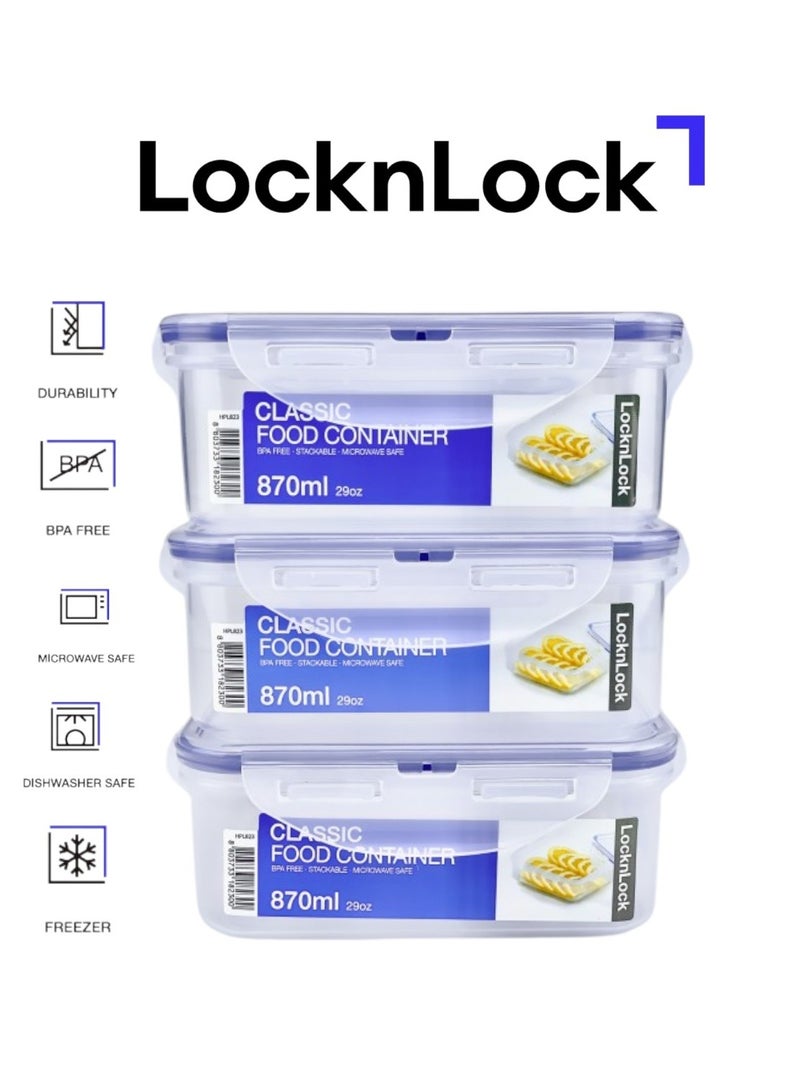 LocknLock حزمة من 3 علب تخزين طعام مربعة بسعة 870 مل من لوكن لوك - خالية من BPA، آمنة للاستخدام في الميكروويف، الفريزر، وغسالة الصحون - Image 1