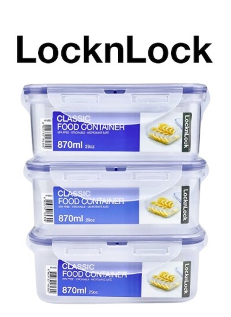 LocknLock LocknLock 870ML Square  Airtight Food Storage PACK OF 3 - BPA-Free, Microwave, Freezer, and Dishwasher Safe 