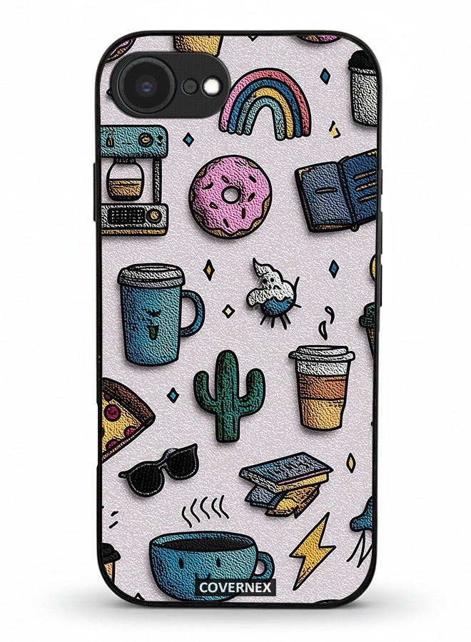 Covernex Apple iPhone 16e Protective Case Cover Printed Featuring Coffee and Snacks Doodle Pattern - Image 1