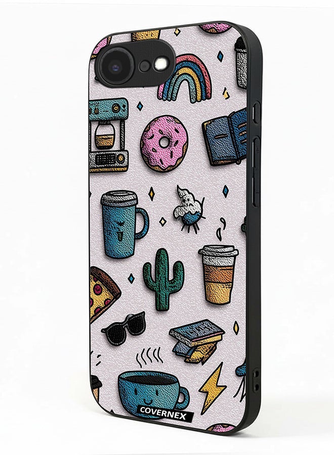 Covernex Apple iPhone 16e Protective Case Cover Printed Featuring Coffee and Snacks Doodle Pattern - Image 2