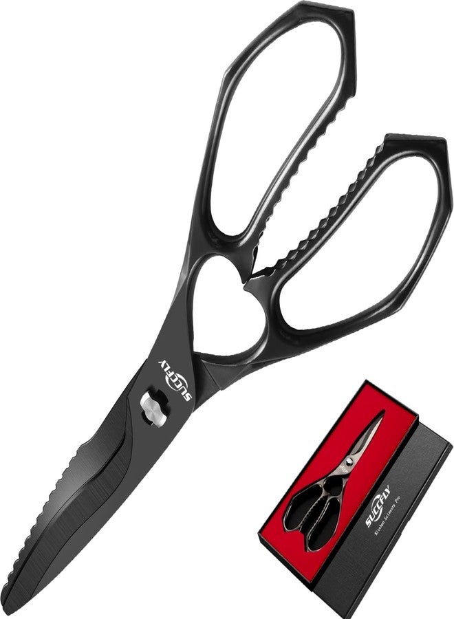 SUCCFLY Kitchen Scissors for Food，Premium Kitchen Shears Heavy Duty，8.8″Ultra Sharp Meat Scissors Detachable Blade，All Steel Poultry Shears Black Titanium Plated，Anti-Slip Cooking Scissor All Purpose - Image 1