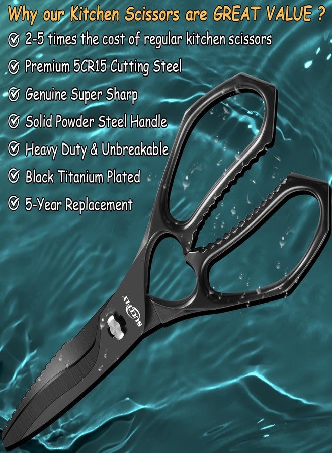 SUCCFLY Kitchen Scissors for Food，Premium Kitchen Shears Heavy Duty，8.8″Ultra Sharp Meat Scissors Detachable Blade，All Steel Poultry Shears Black Titanium Plated，Anti-Slip Cooking Scissor All Purpose - Image 5