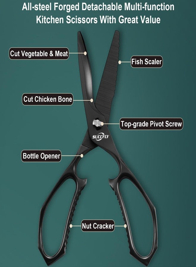 SUCCFLY Kitchen Scissors for Food，Premium Kitchen Shears Heavy Duty，8.8″Ultra Sharp Meat Scissors Detachable Blade，All Steel Poultry Shears Black Titanium Plated，Anti-Slip Cooking Scissor All Purpose - Image 2
